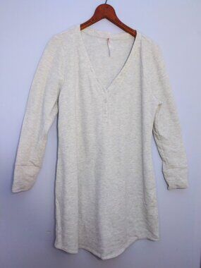 Soma Sleepshirt Nightgown White Thermal Size Large Long Sleeve Henley V neck